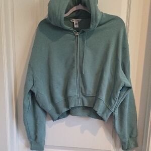 Athleta Teal Juniper Green Cropped Hoodie Large Forever Fleece